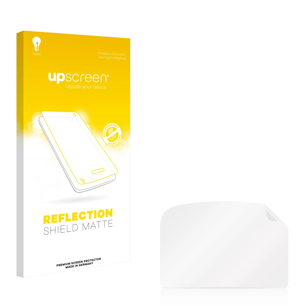 Front side of a product packaging with the brand logo upscreen. Next to it is the corresponding screen protector.