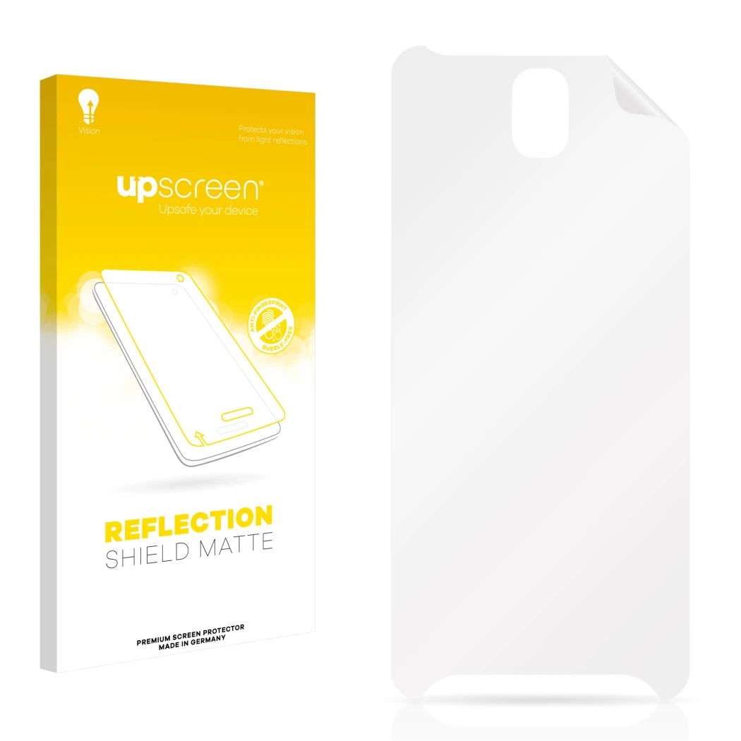 Front side of a product packaging with the brand logo upscreen. Next to it is the corresponding screen protector.