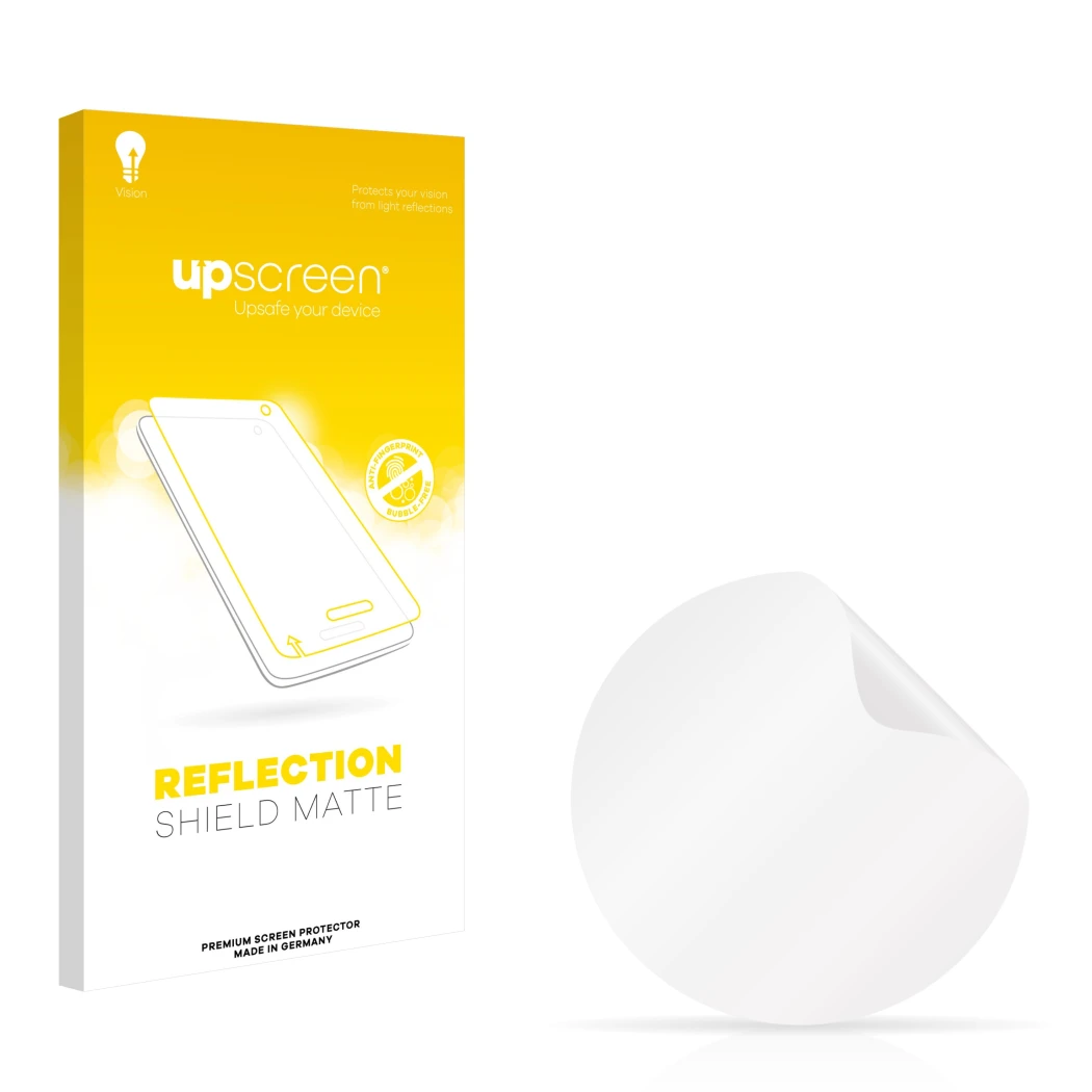 Front side of a product packaging with the brand logo upscreen. Next to it is the corresponding screen protector.