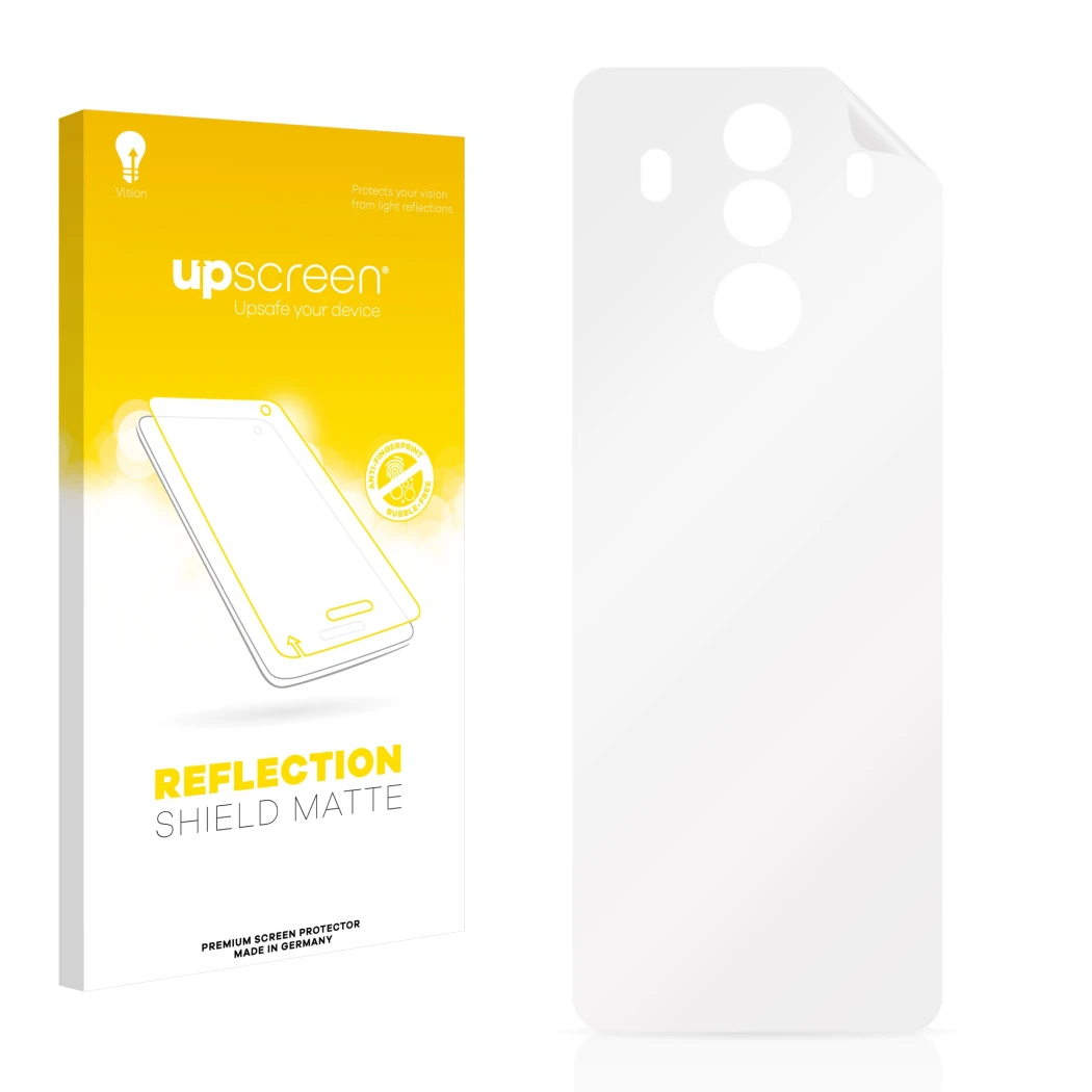 Front side of a product packaging with the brand logo upscreen. Next to it is the corresponding screen protector.