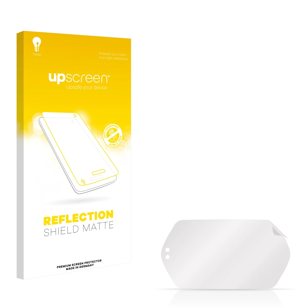 Front side of a product packaging with the brand logo upscreen. Next to it is the corresponding screen protector.