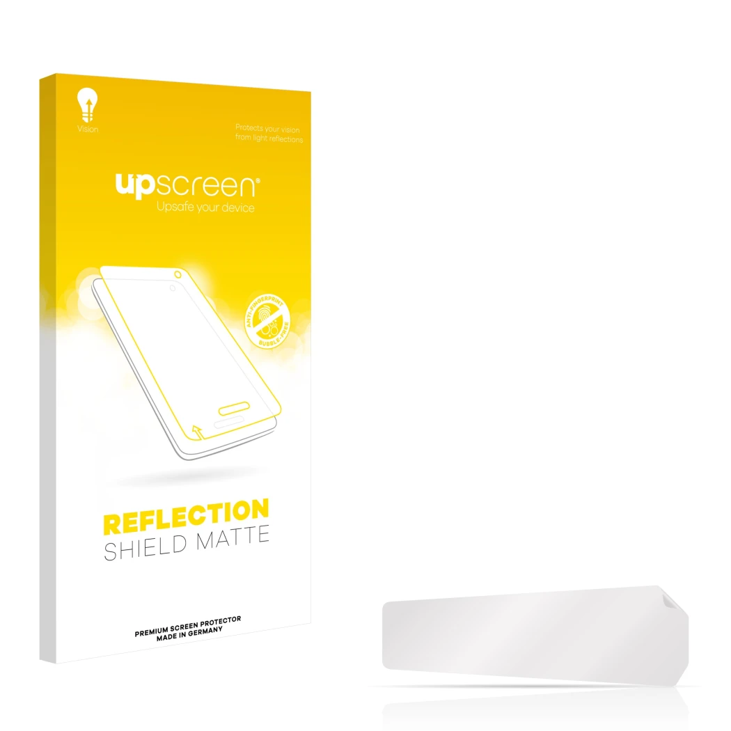 Front side of a product packaging with the brand logo upscreen. Next to it is the corresponding screen protector.