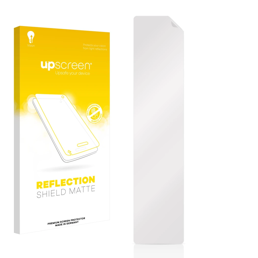 Front side of a product packaging with the brand logo upscreen. Next to it is the corresponding screen protector.