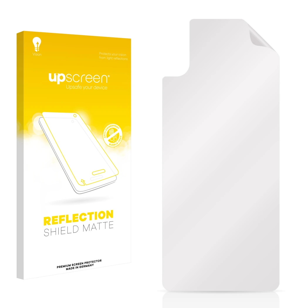 Front side of a product packaging with the brand logo upscreen. Next to it is the corresponding screen protector.
