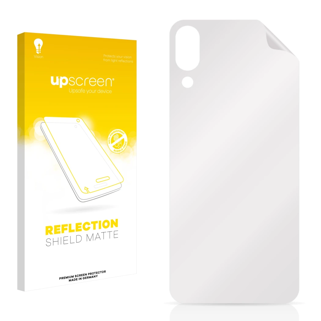 Front side of a product packaging with the brand logo upscreen. Next to it is the corresponding screen protector.