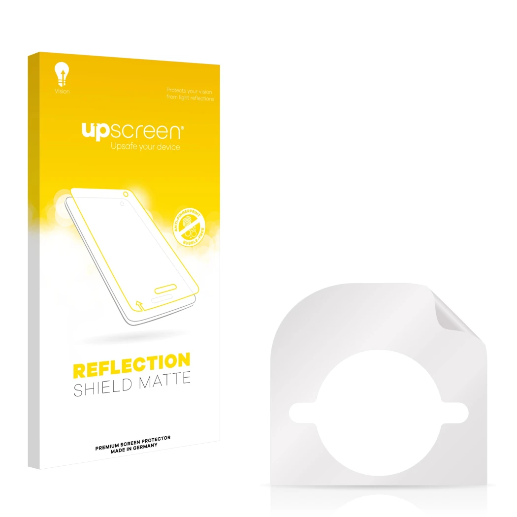 Front side of a product packaging with the brand logo upscreen. Next to it is the corresponding screen protector.