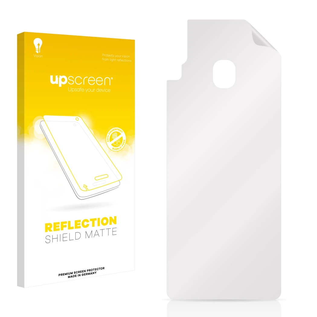 Front side of a product packaging with the brand logo upscreen. Next to it is the corresponding screen protector.