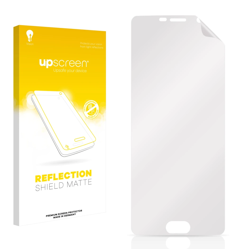 Front side of a product packaging with the brand logo upscreen. Next to it is the corresponding screen protector.