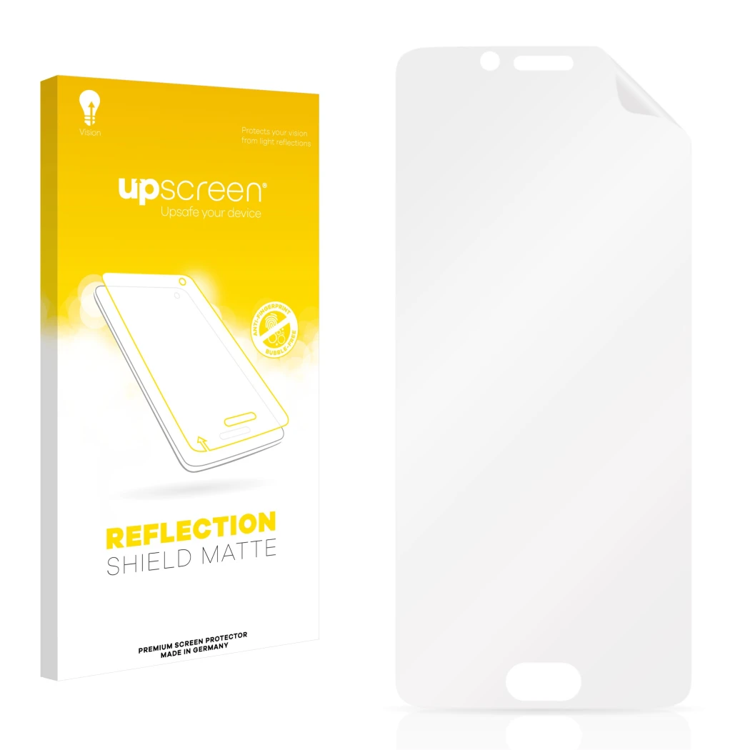 Front side of a product packaging with the brand logo upscreen. Next to it is the corresponding screen protector.