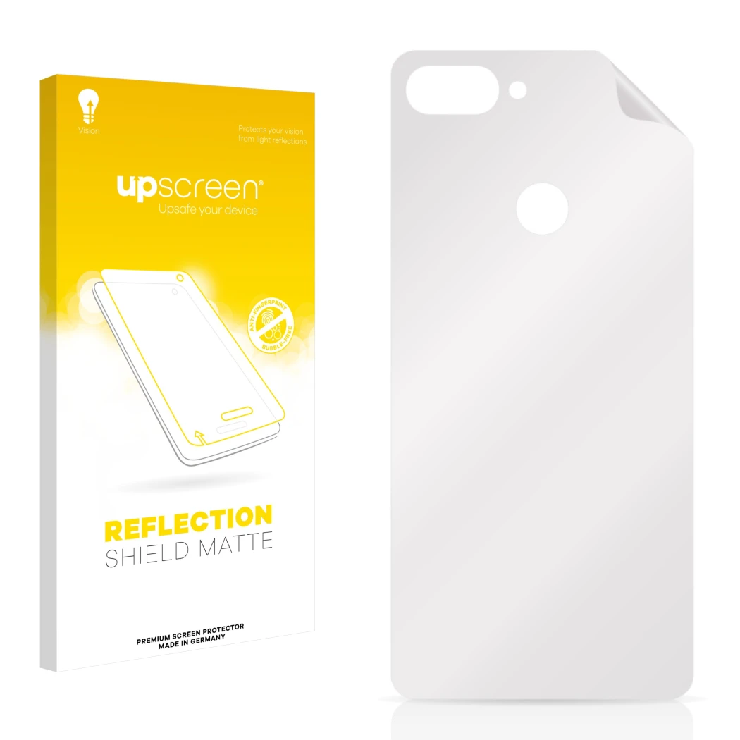 Front side of a product packaging with the brand logo upscreen. Next to it is the corresponding screen protector.