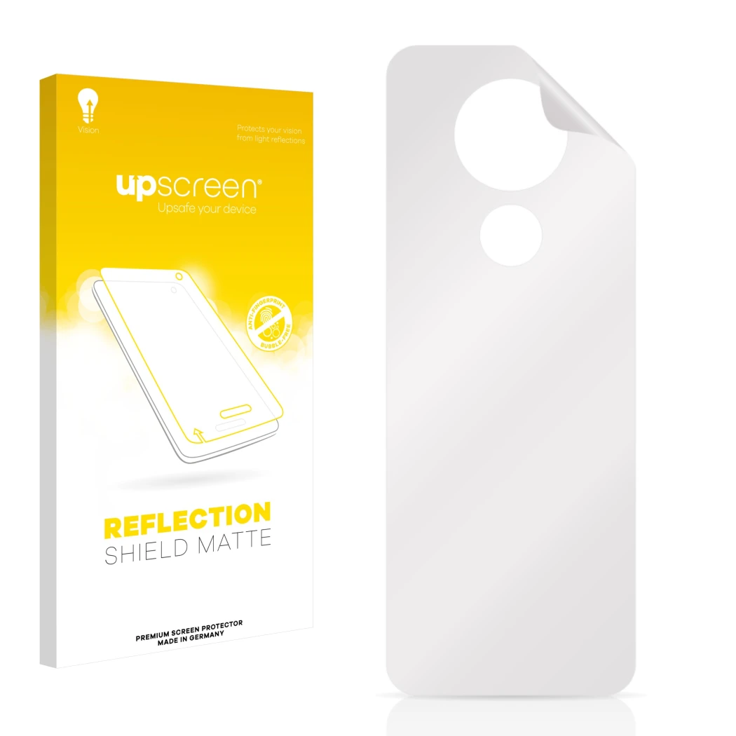 Front side of a product packaging with the brand logo upscreen. Next to it is the corresponding screen protector.