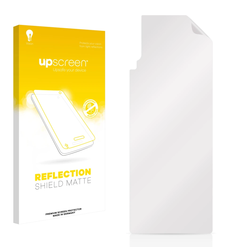 Front side of a product packaging with the brand logo upscreen. Next to it is the corresponding screen protector.