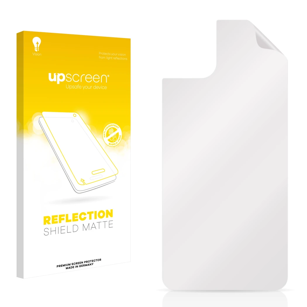 Front side of a product packaging with the brand logo upscreen. Next to it is the corresponding screen protector.