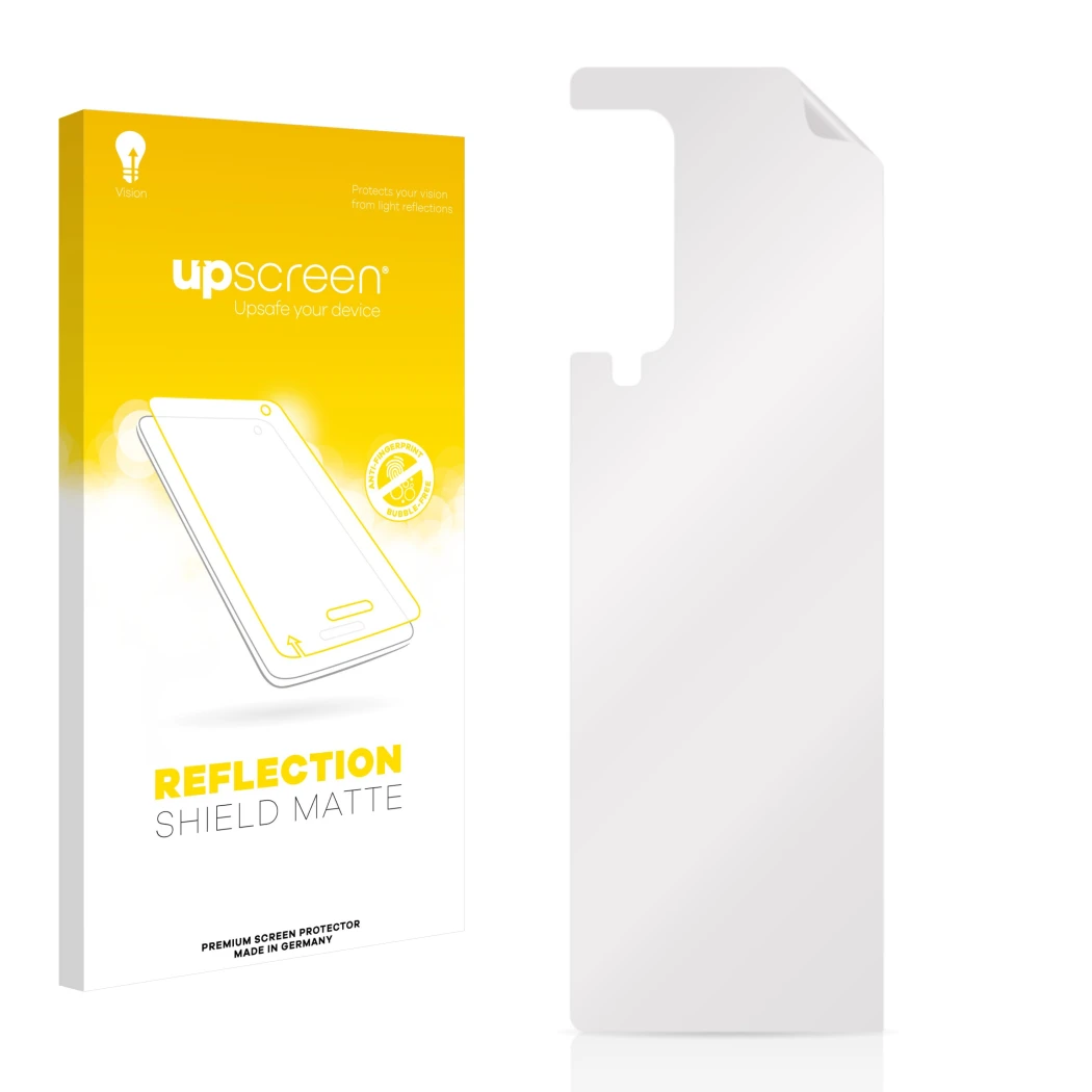 Front side of a product packaging with the brand logo upscreen. Next to it is the corresponding screen protector.