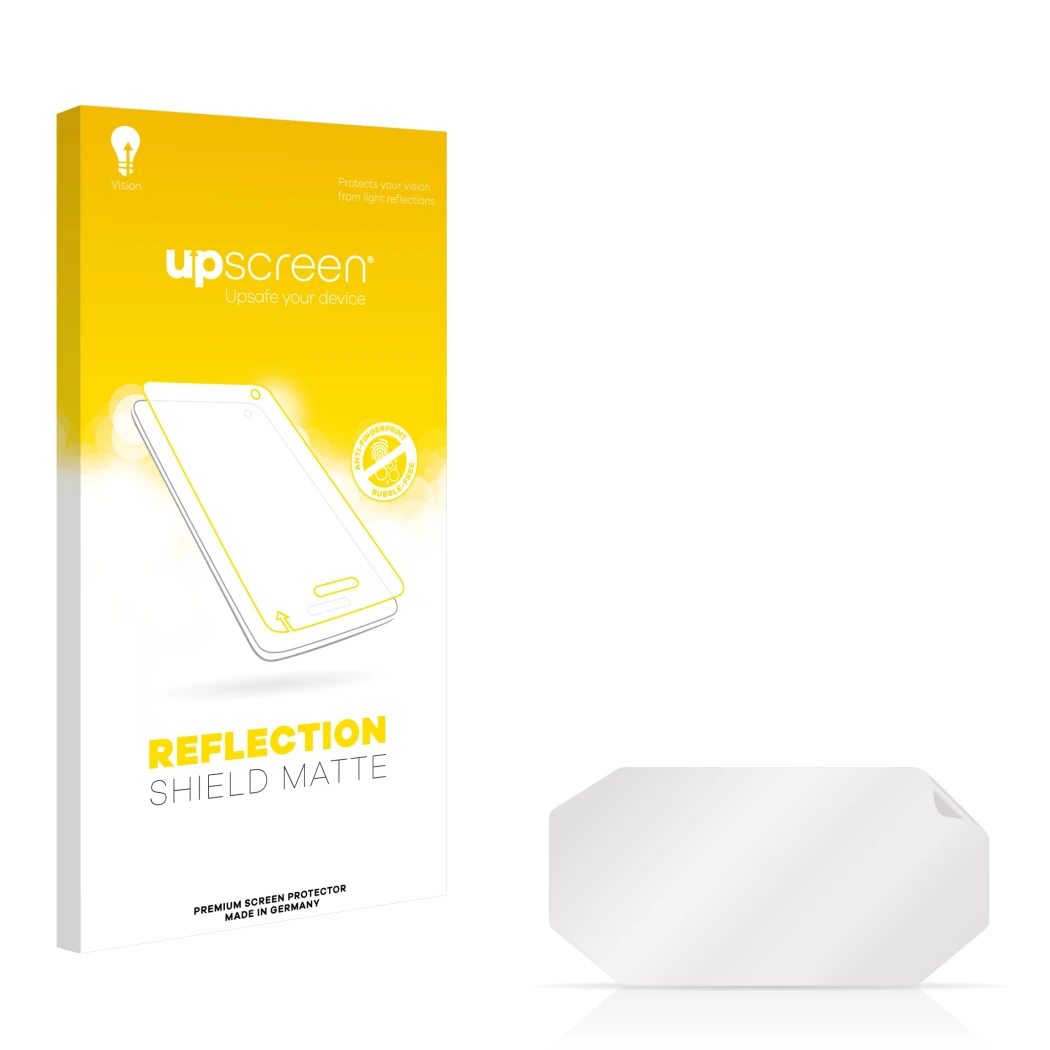 Front side of a product packaging with the brand logo upscreen. Next to it is the corresponding screen protector.
