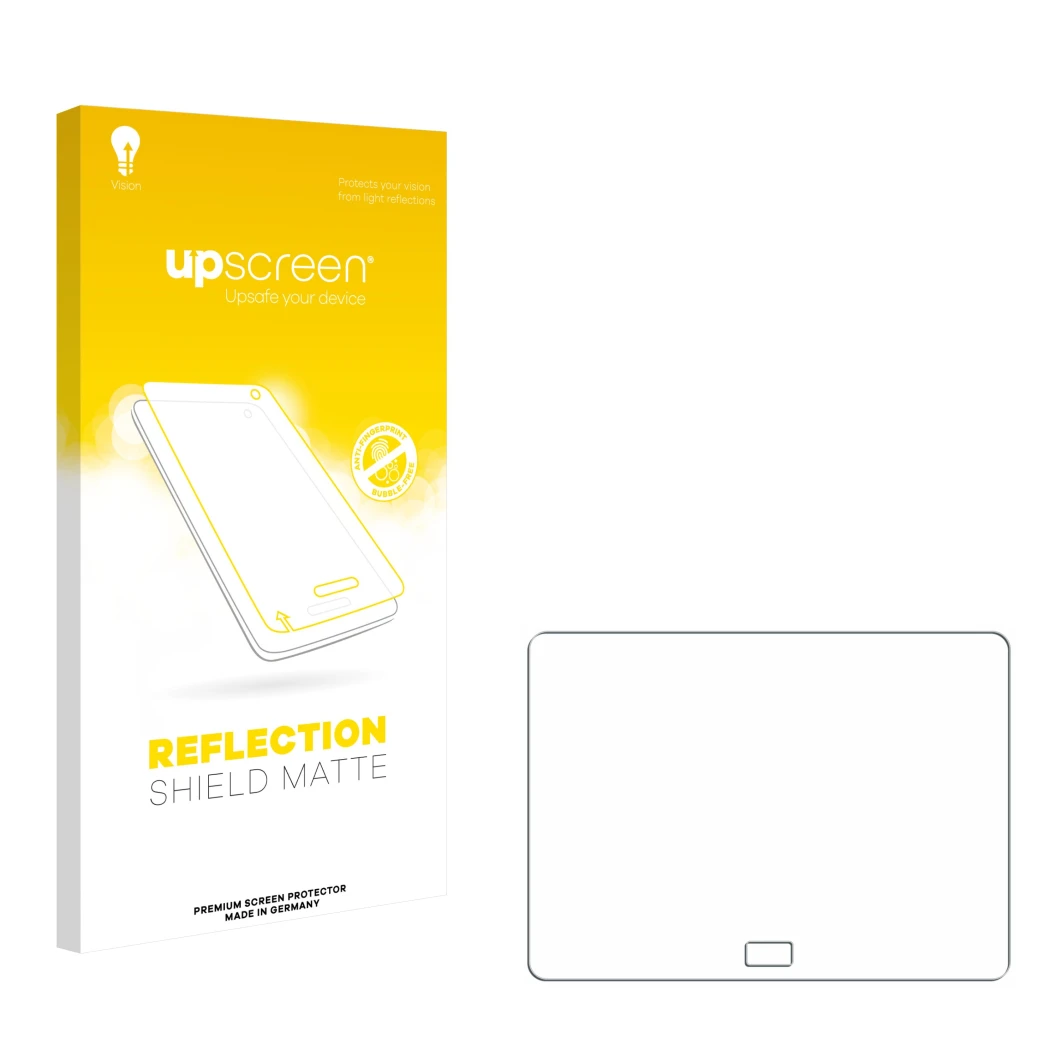 Front side of a product packaging with the brand logo upscreen. Next to it is the corresponding screen protector.