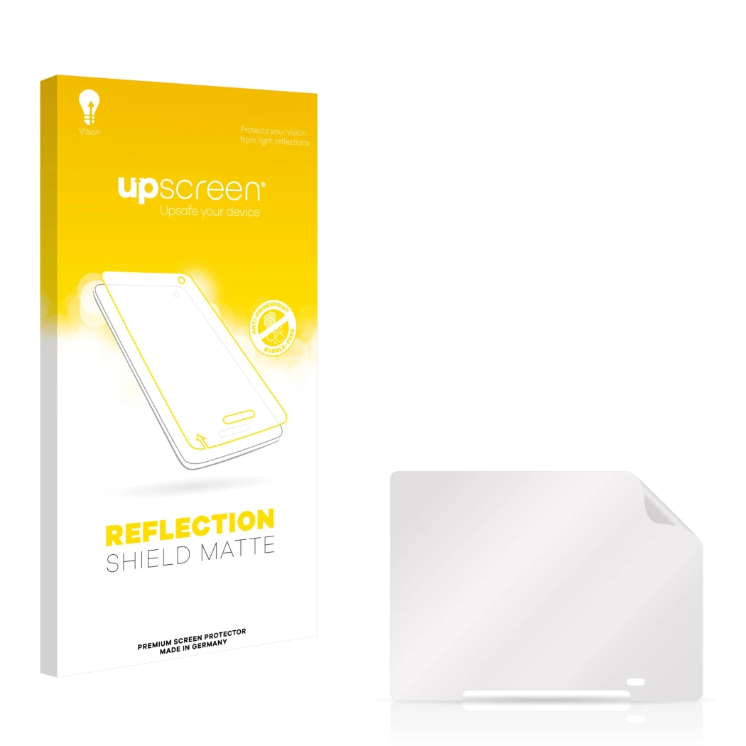 Front side of a product packaging with the brand logo upscreen. Next to it is the corresponding screen protector.
