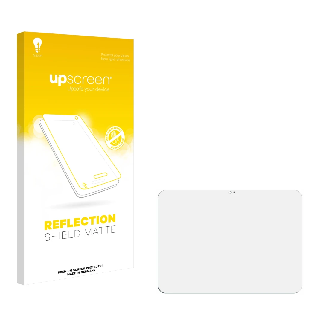 Front side of a product packaging with the brand logo upscreen. Next to it is the corresponding screen protector.