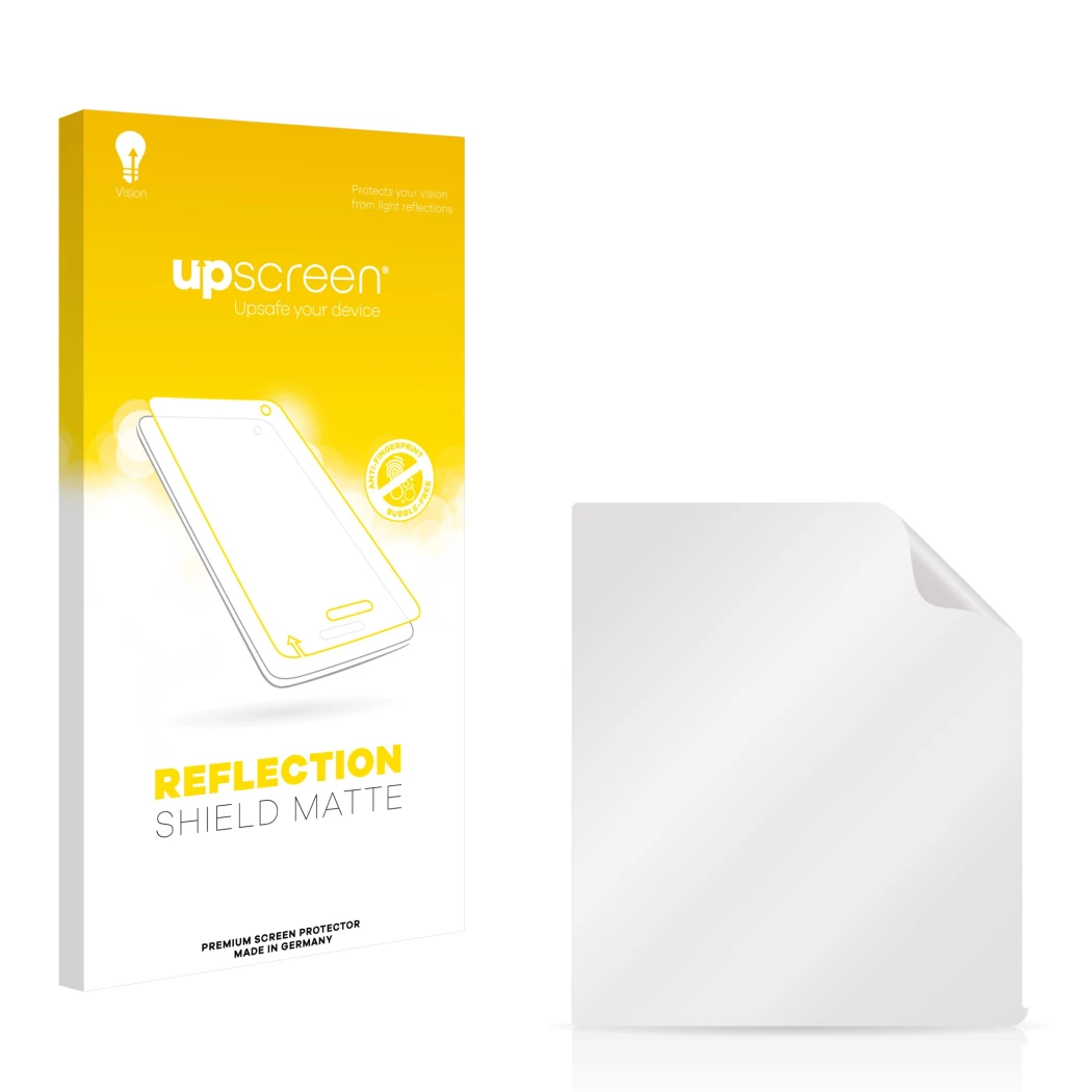 Front side of a product packaging with the brand logo upscreen. Next to it is the corresponding screen protector.