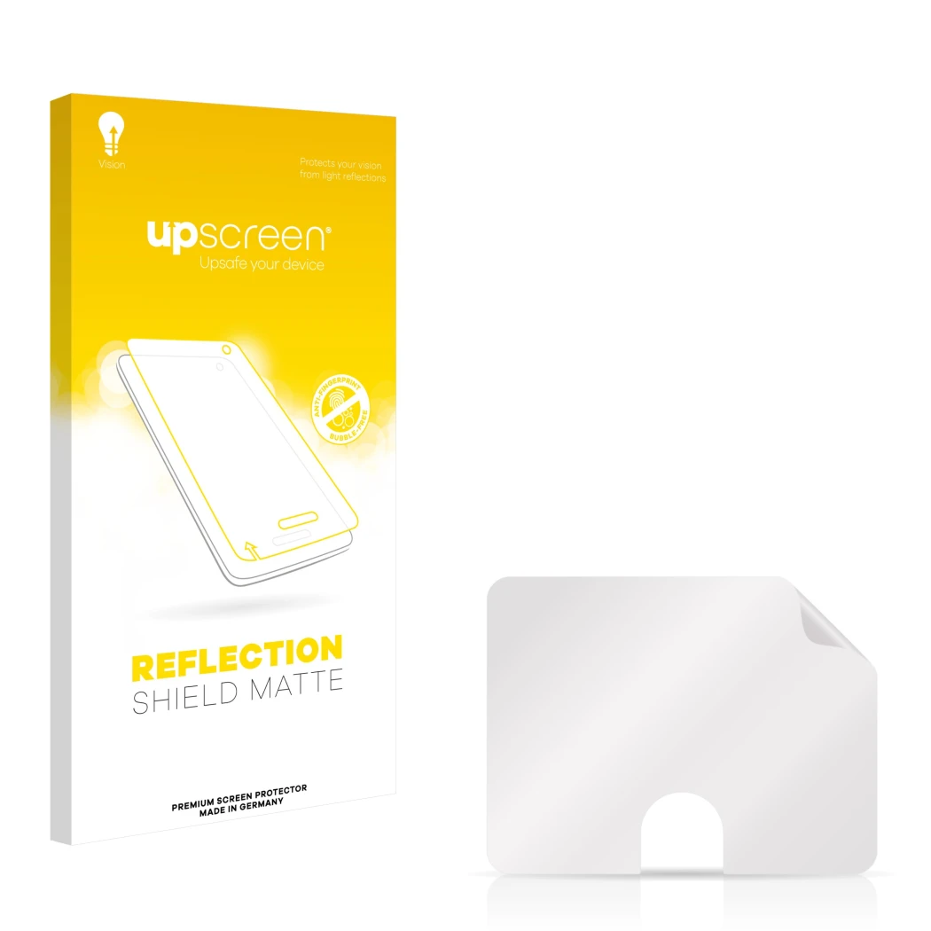 Front side of a product packaging with the brand logo upscreen. Next to it is the corresponding screen protector.