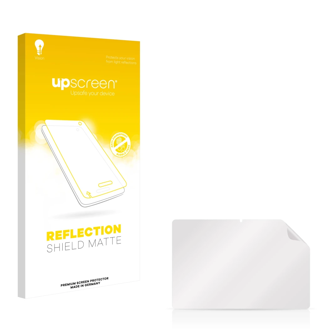 Front side of a product packaging with the brand logo upscreen. Next to it is the corresponding screen protector.