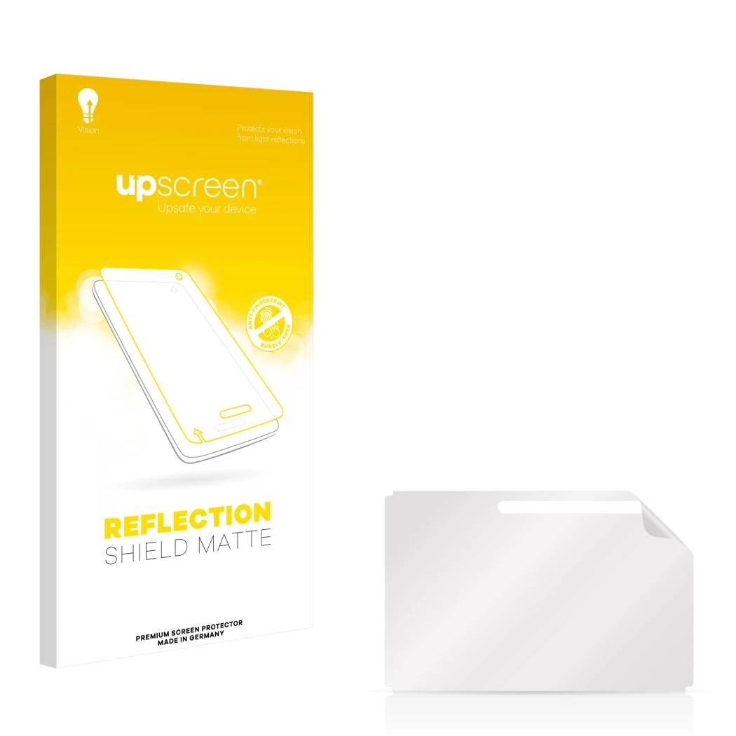 Front side of a product packaging with the brand logo upscreen. Next to it is the corresponding screen protector.