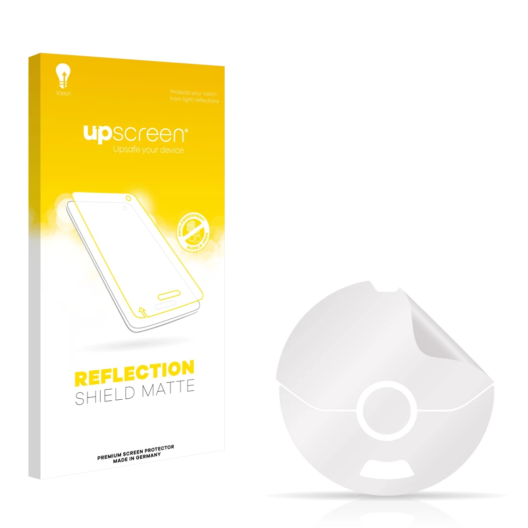 Front side of a product packaging with the brand logo upscreen. Next to it is the corresponding screen protector.