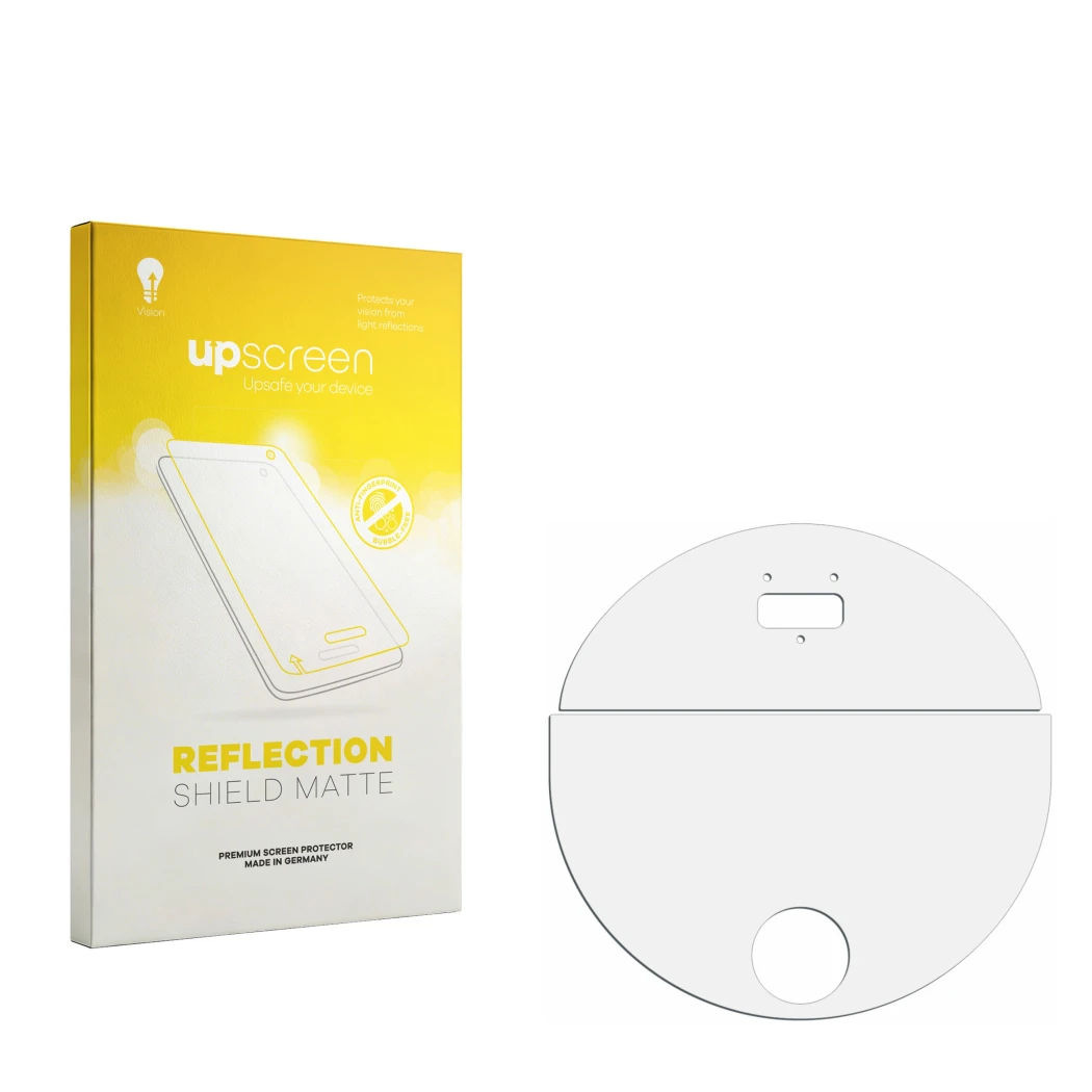 Front side of a product packaging with the brand logo upscreen. Next to it is the corresponding screen protector.
