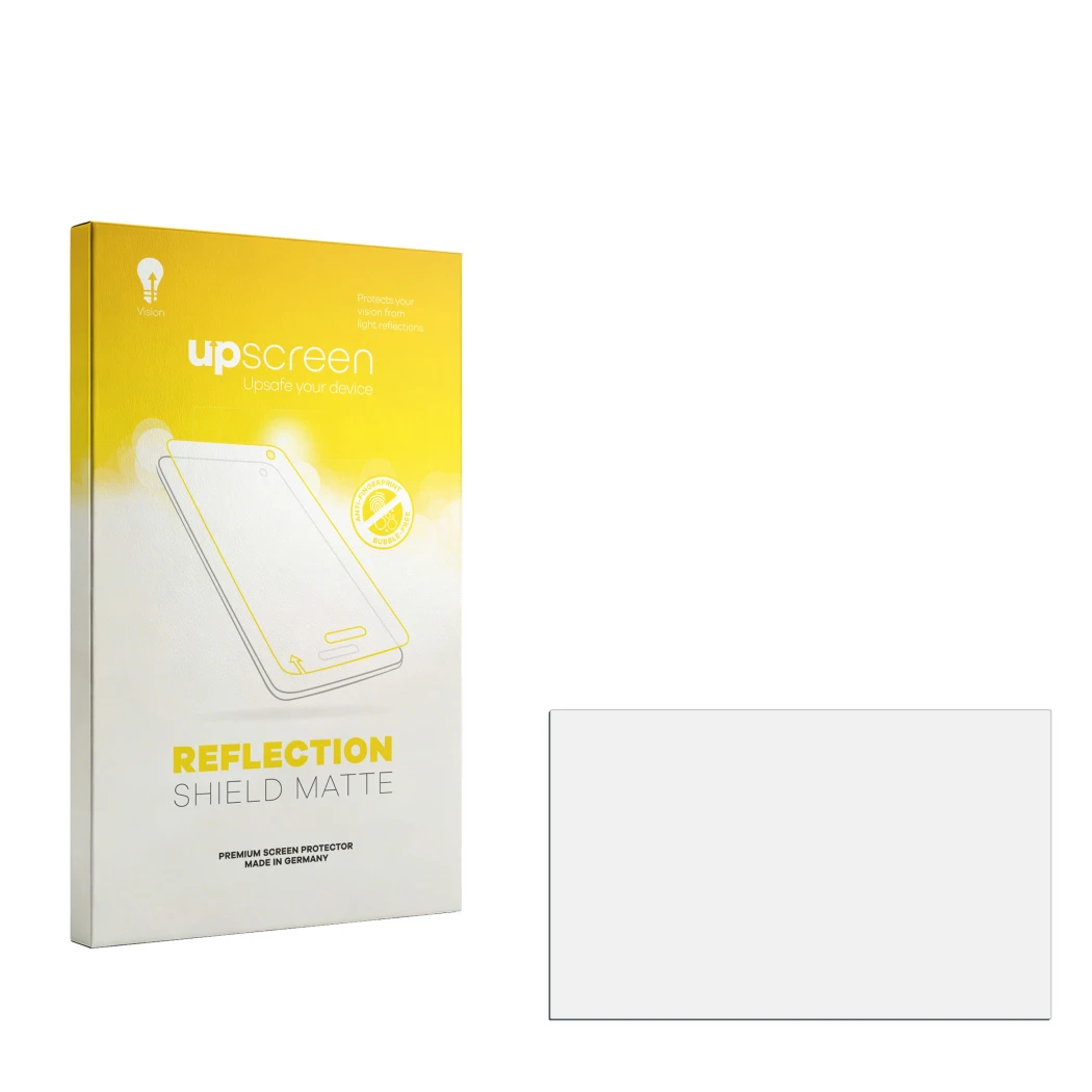 Front side of a product packaging with the brand logo upscreen. Next to it is the corresponding screen protector.