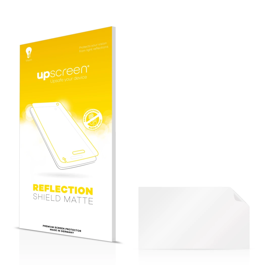 Front side of a product packaging with the brand logo upscreen. Next to it is the corresponding screen protector.