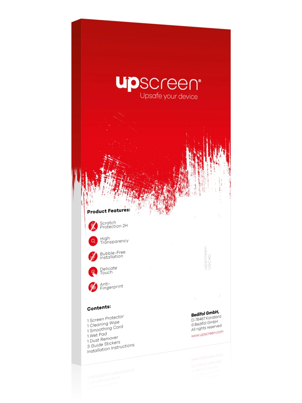 Back side of a product packaging with the brand logo upscreen