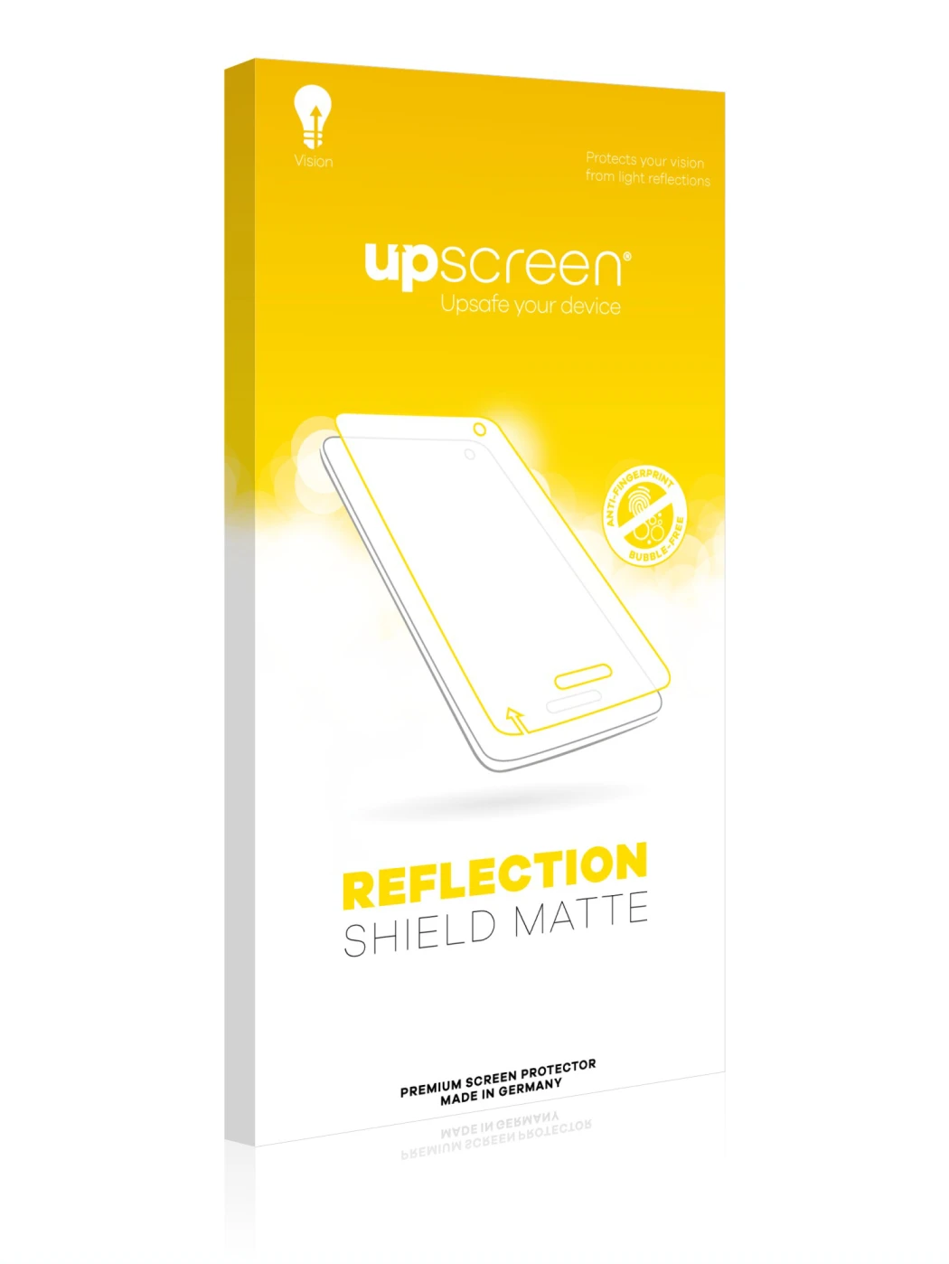 Front side of a product packaging with the brand logo upscreen