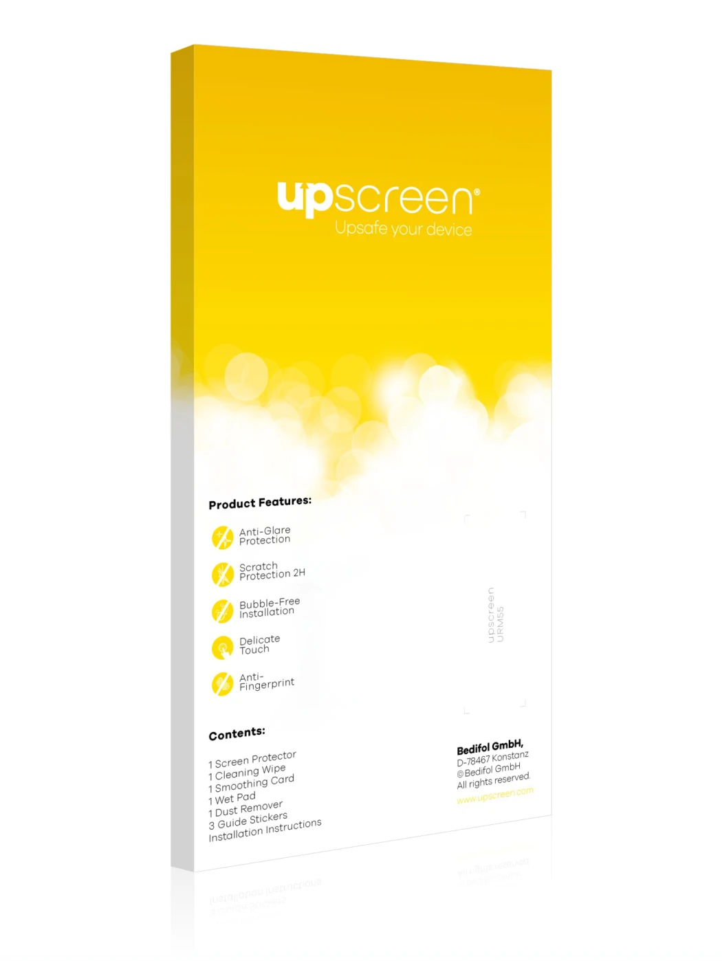Back side of a product packaging with the brand logo upscreen