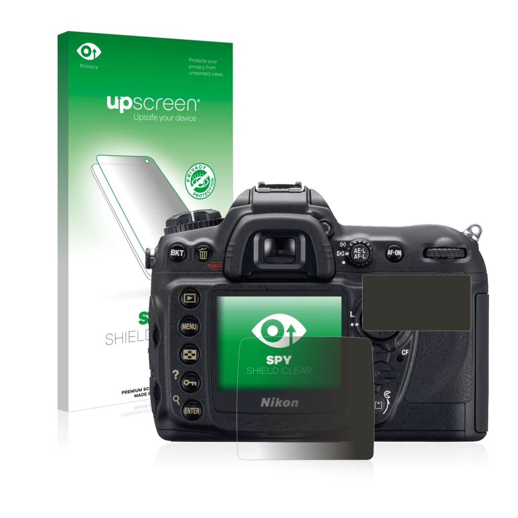 Front side of a product packaging with the brand logo upscreen. Next to it is the device Nikon D200 shown with the correspondi