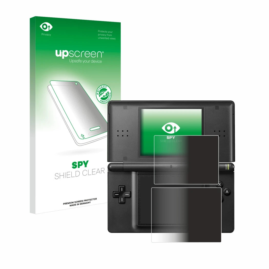 Front side of a product packaging with the brand logo upscreen. Next to it is the device Nintendo DS LITE shown with the corre