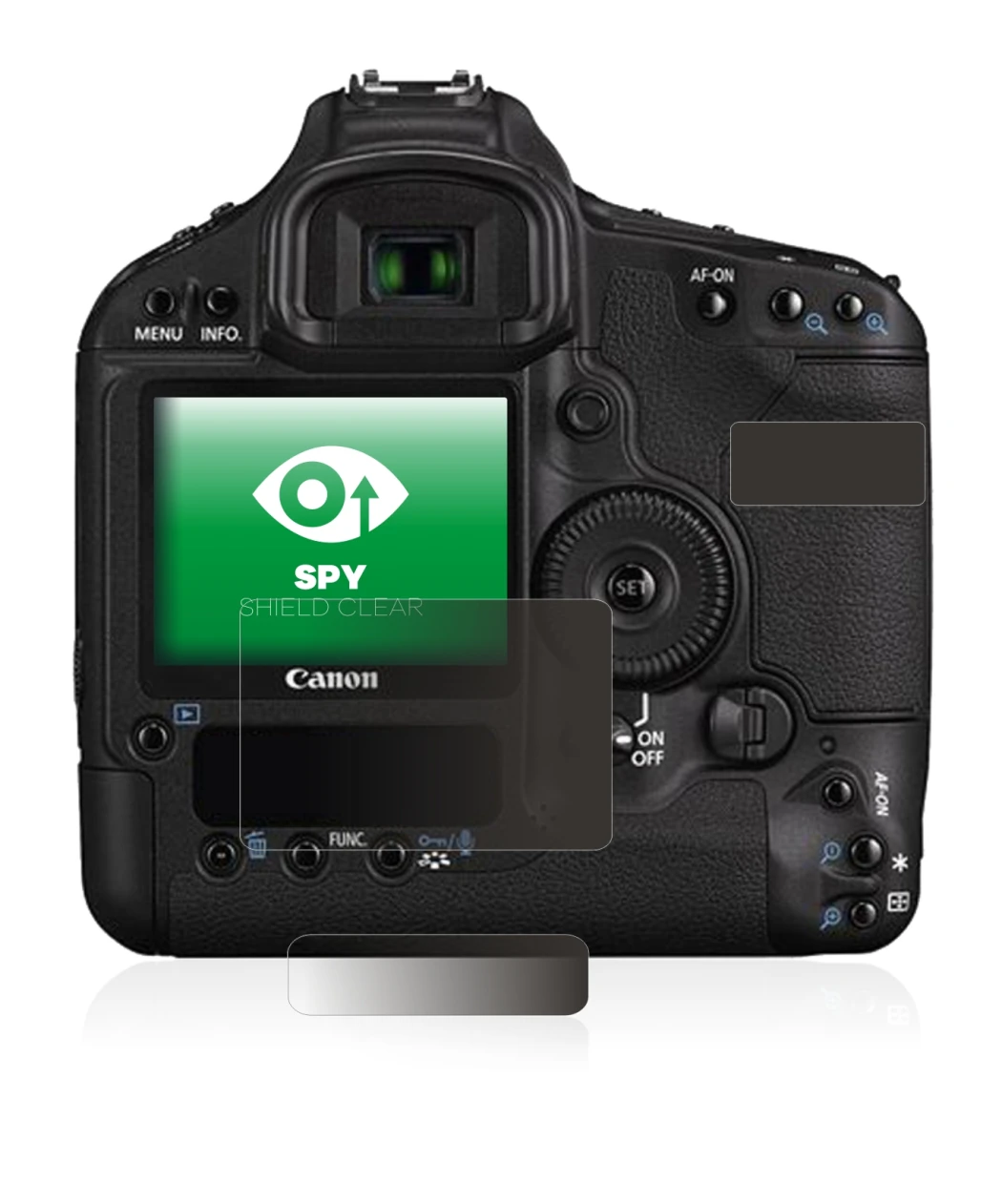 Image of the device Canon EOS 1D Mark III with a wide variety of screen protectors.
