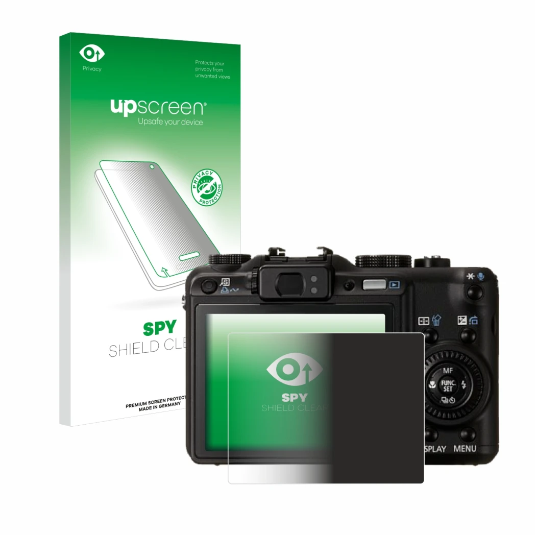 Front side of a product packaging with the brand logo upscreen. Next to it is the device Canon PowerShot G9 shown with the cor
