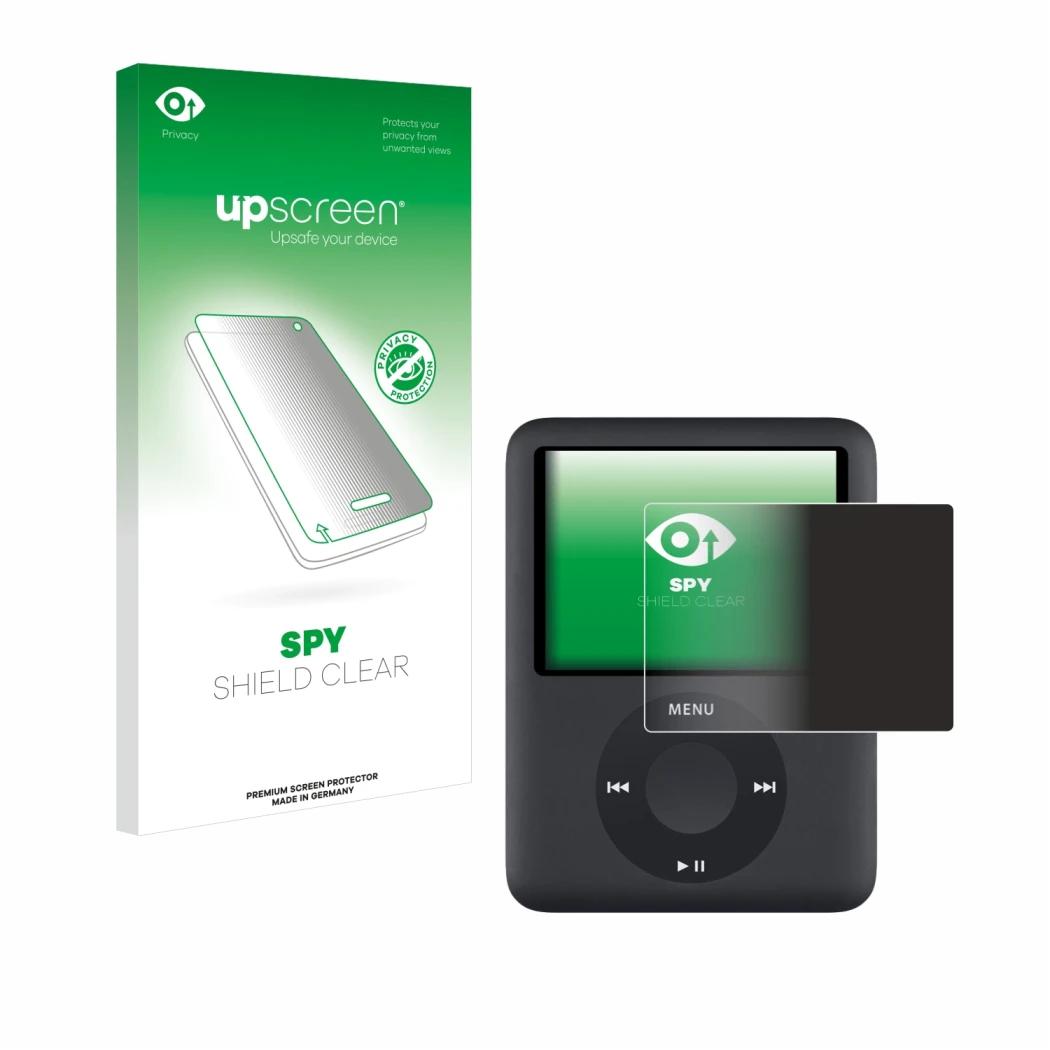 Front side of a product packaging with the brand logo upscreen. Next to it is the device Apple iPod nano (3th Gen.) shown with