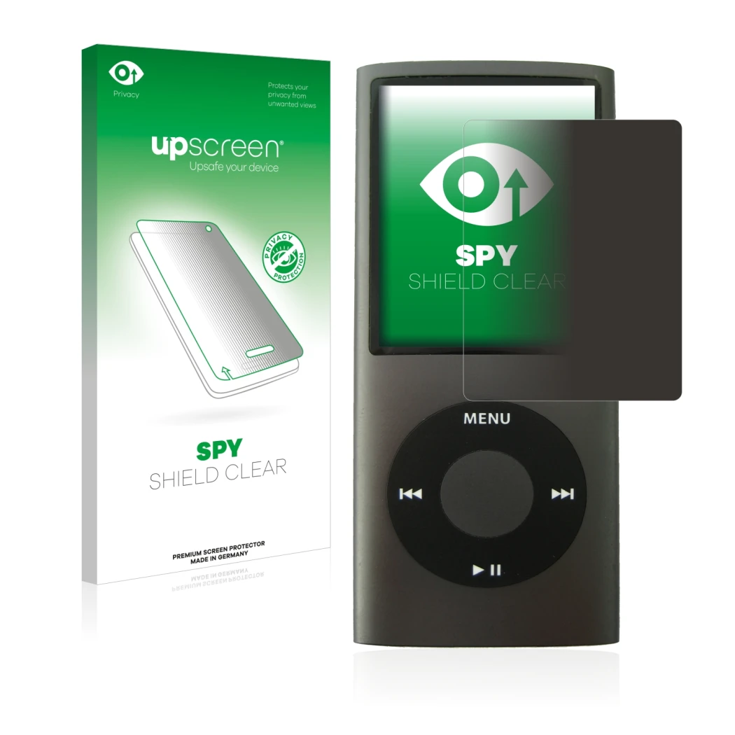Front side of a product packaging with the brand logo upscreen. Next to it is the device Apple iPod nano (4th Gen.) shown with