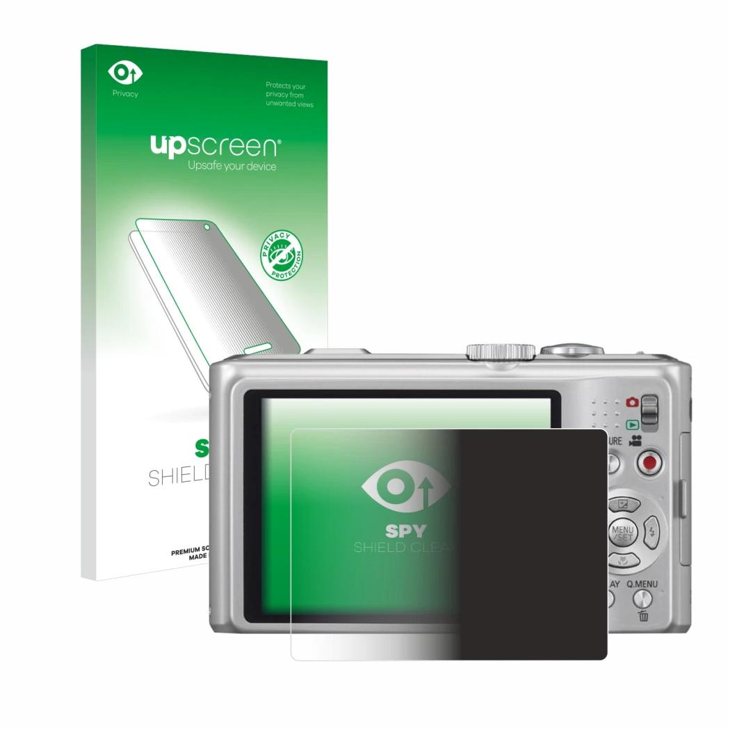 Front side of a product packaging with the brand logo upscreen. Next to it is the device Panasonic Lumix DMC-TZ10 shown with t