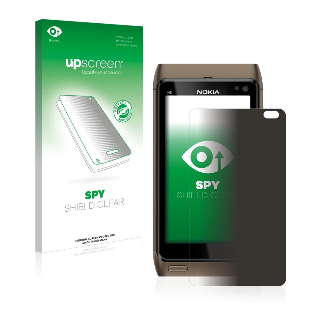 Front side of a product packaging with the brand logo upscreen. Next to it is the device Nokia n8 shown with the corresponding