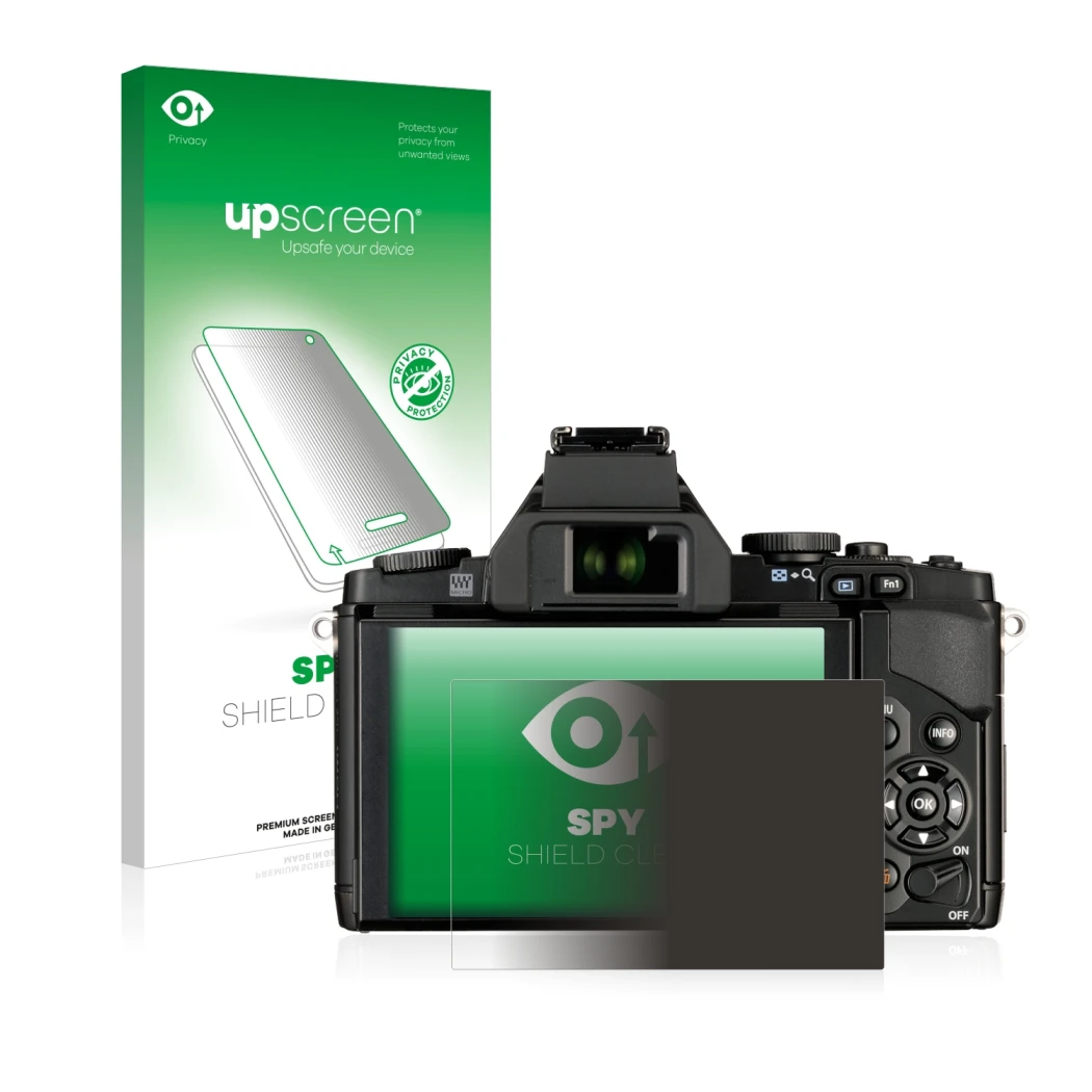 Front side of a product packaging with the brand logo upscreen. Next to it is the device Olympus OM-D E-M5 shown with the corr