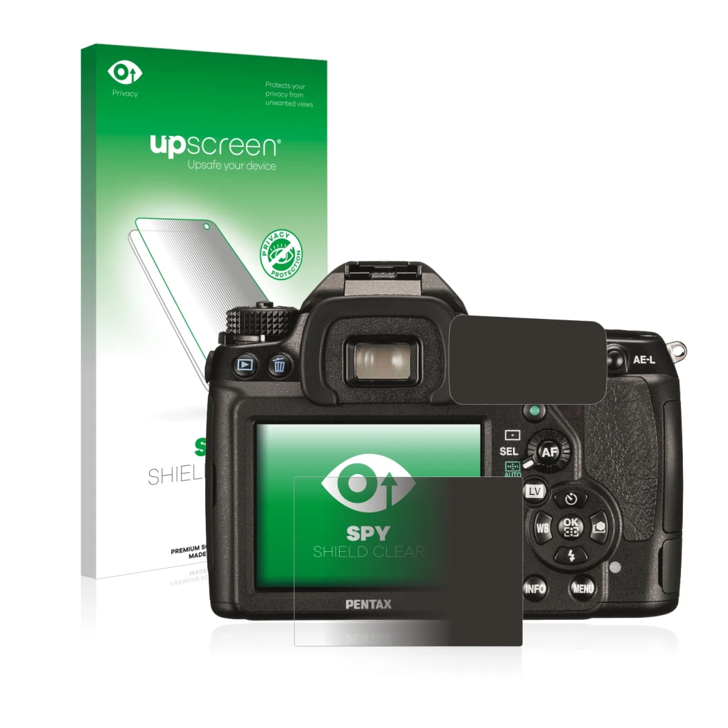 Front side of a product packaging with the brand logo upscreen. Next to it is the device Pentax K5II, K-5II shown with the cor