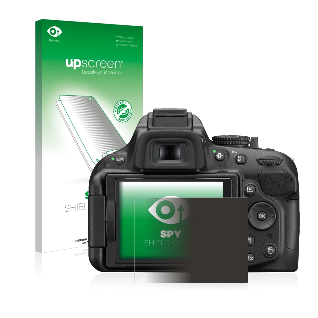 Front side of a product packaging with the brand logo upscreen. Next to it is the device Nikon D5200 shown with the correspond