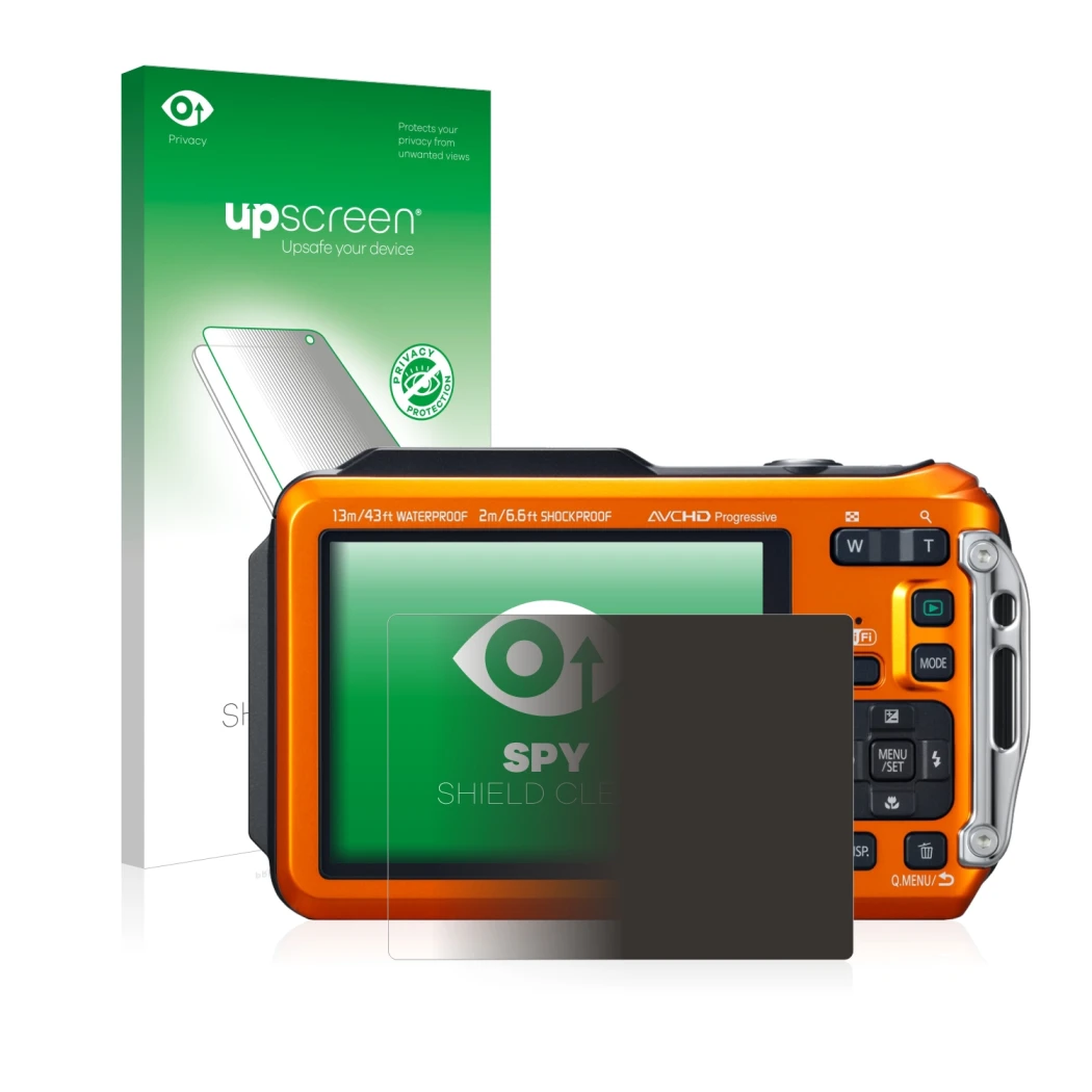 Front side of a product packaging with the brand logo upscreen. Next to it is the device Panasonic Lumix DMC-FT5 shown with th