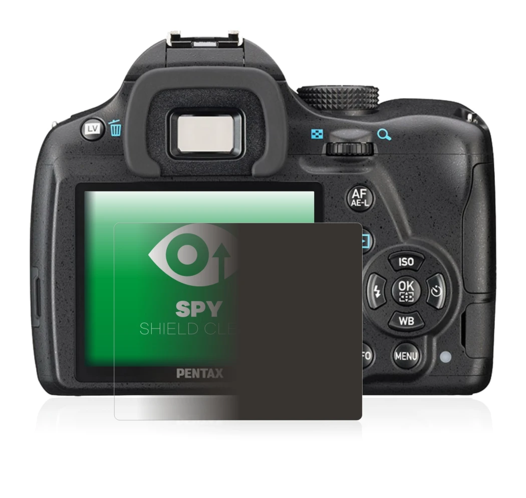 Image of the device Pentax K-50 with a wide variety of screen protectors.