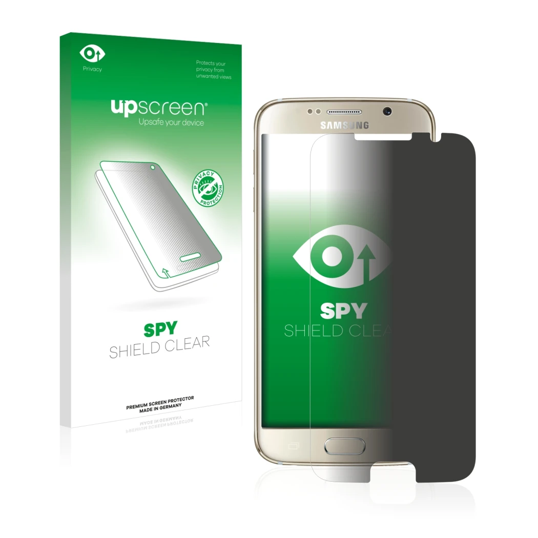 Front side of a product packaging with the brand logo upscreen. Next to it is the device Samsung Galaxy S6 shown with the corr