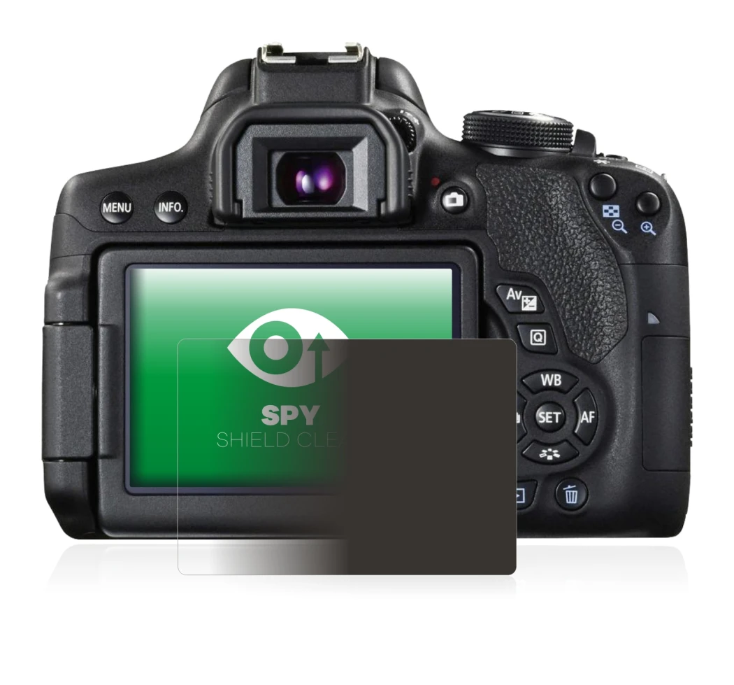 Image of the device Canon EOS 750D with a wide variety of screen protectors.