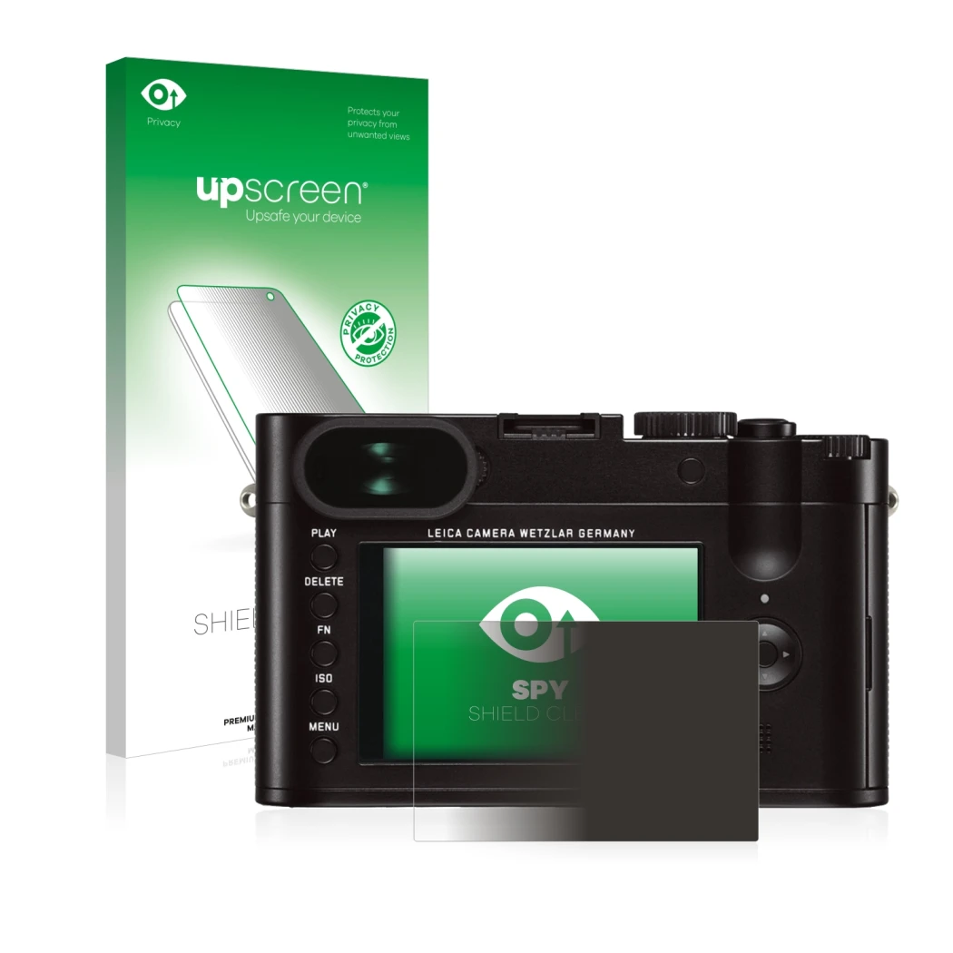 Front side of a product packaging with the brand logo upscreen. Next to it is the device Leica Q (Typ 116) shown with the corr
