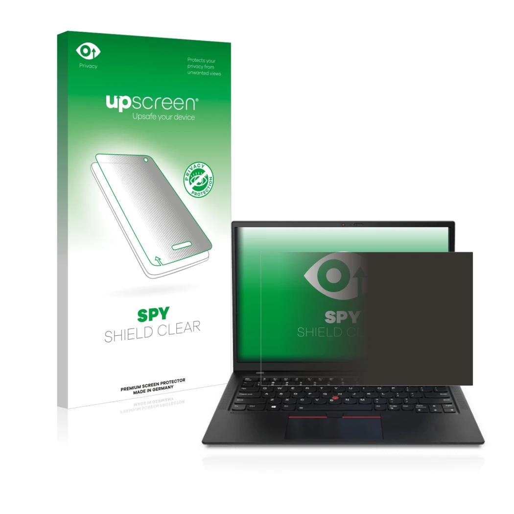 Front side of a product packaging with the brand logo upscreen. Next to it is the device Lenovo ThinkPad X1 shown with the cor